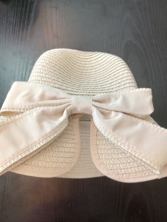 Beige Cream Raffia Woven Straw Sun Foldable Hat with Bow main image 6